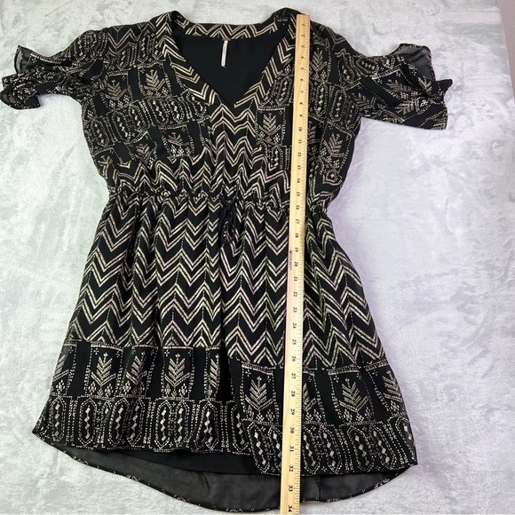 Free People Love My Chaos Tunic Dress Size Small Black Gold Geometric Drawstring - Picture 15 of 15